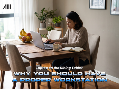 Freelancer working from a laptop at a dining table at home